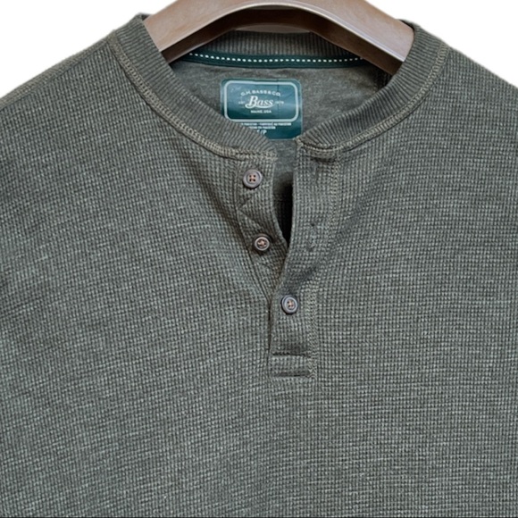 G.H.BASS & CO. Solid Waffle-Knit 3Button Men’s Henley Thermal Army Shirt Size S - Picture 4 of 11